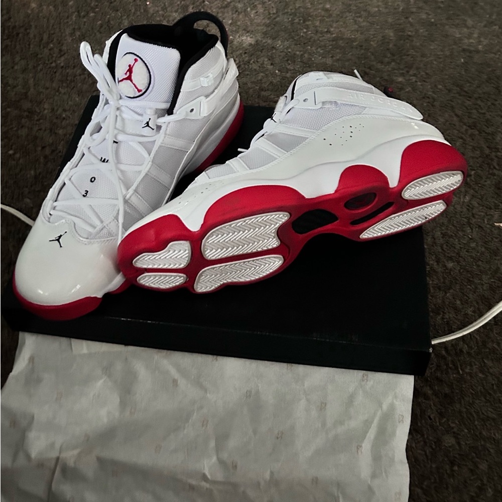 Jordan 6 rings red white and black